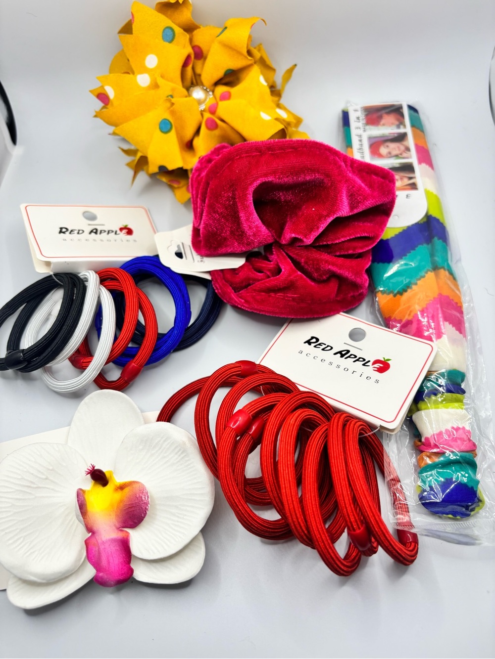 Apple Women’s Hair Accessories Set - Red, Pink, Yellow